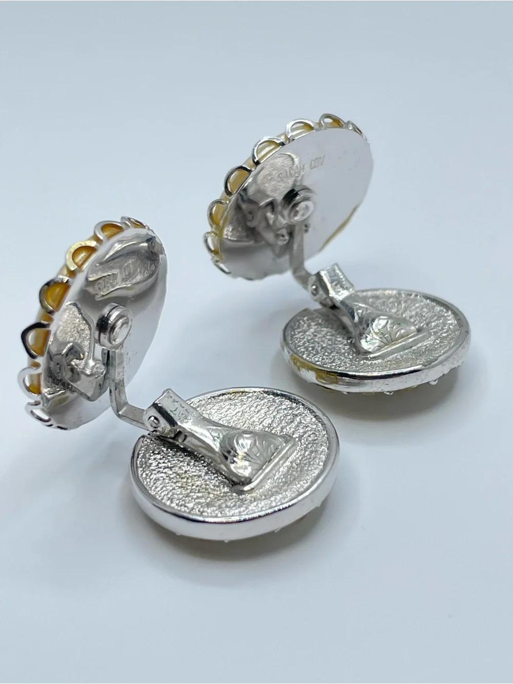 Vintage Sarah Coventry Reversible Faux Pearl Crystal Clip On Earrings Statement